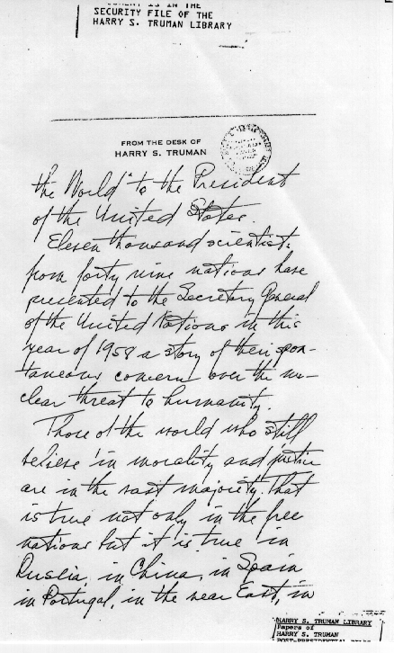 Handwritten notes by former President Truman