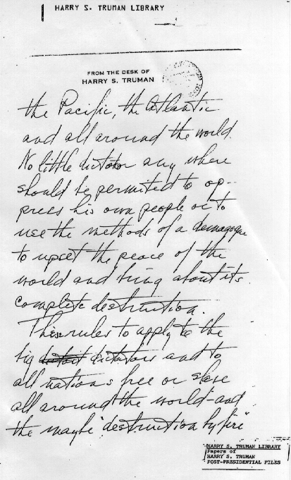 Handwritten notes by former President Truman