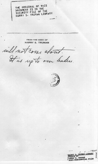 Handwritten notes by former President Truman