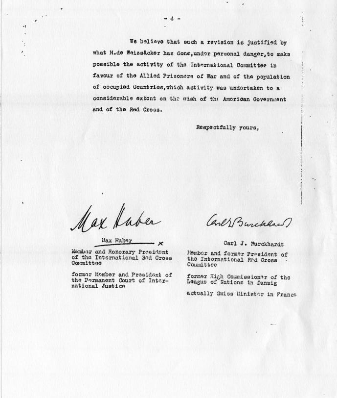 Letter from David Bruce to Matthew Connelly, accompanied by a letter from Carl Burckhardt and Max Huber to Harry S. Truman