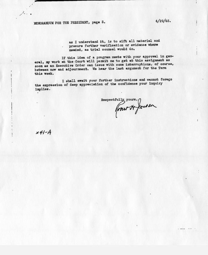 Letter from Robert H. Jackson to Harry S. Truman