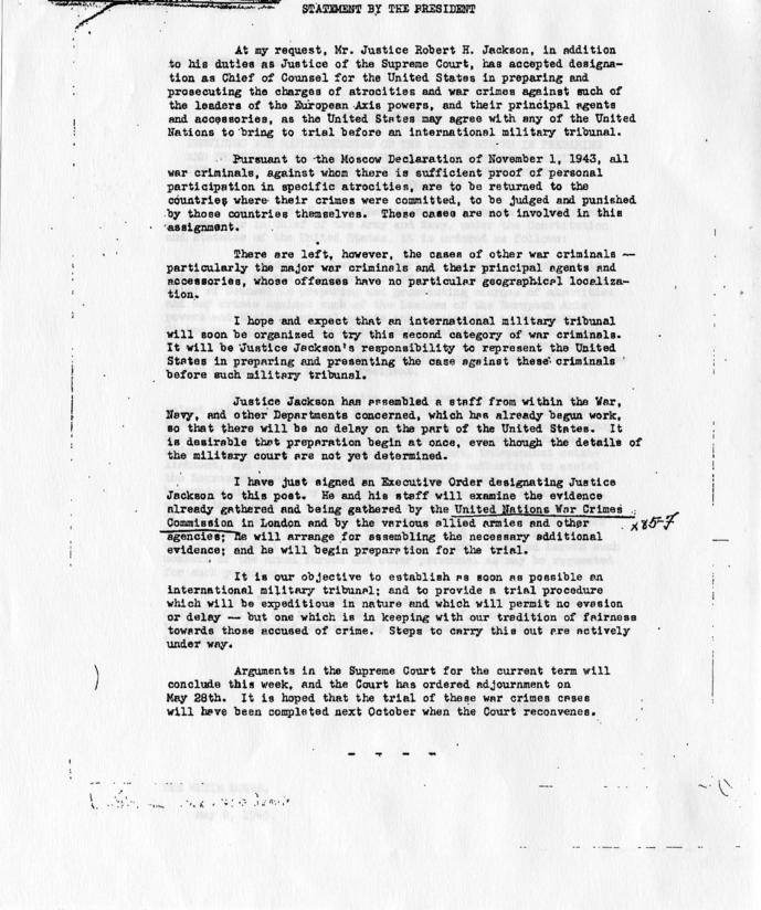 Press Release of statement by Harry S. Truman and executive order of Harry S. Truman
