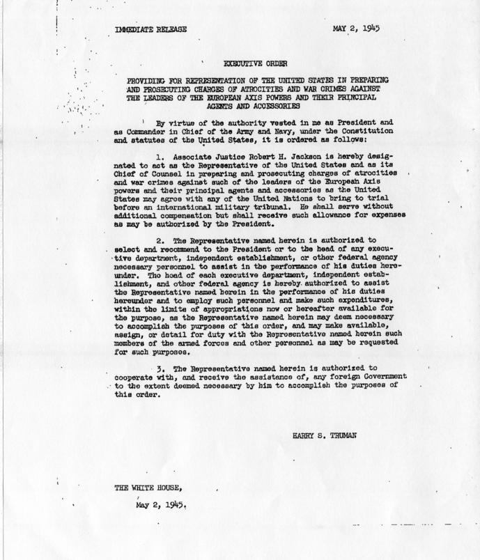 Press Release of statement by Harry S. Truman and executive order of Harry S. Truman