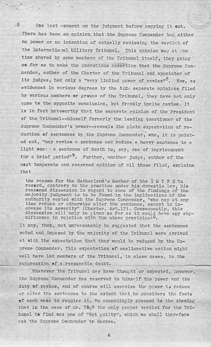 Ben Bruce Blakeney, Petition to the Supreme Commander For the Allied Powers