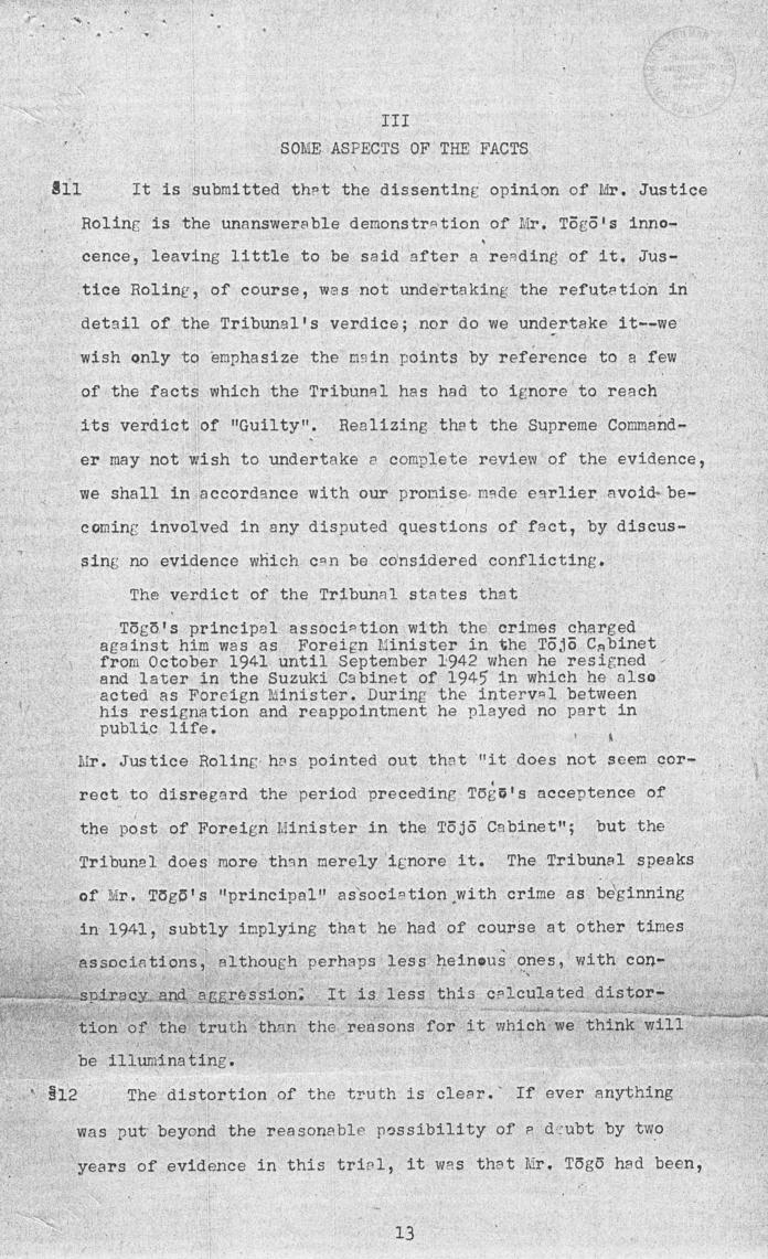 Ben Bruce Blakeney, Petition to the Supreme Commander For the Allied Powers