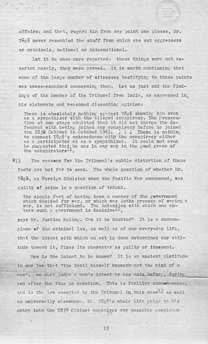Ben Bruce Blakeney, Petition to the Supreme Commander For the Allied Powers