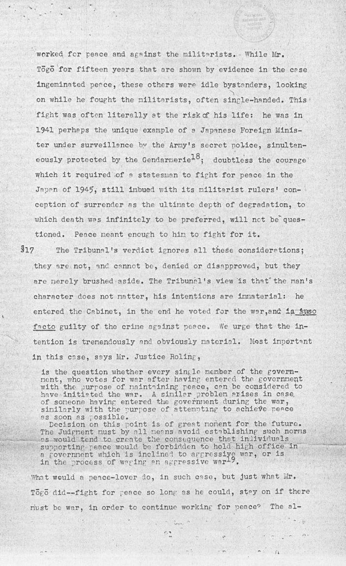 Ben Bruce Blakeney, Petition to the Supreme Commander For the Allied Powers