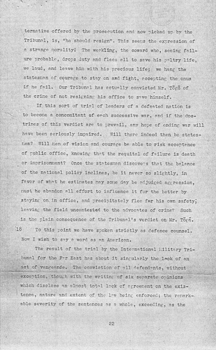 Ben Bruce Blakeney, Petition to the Supreme Commander For the Allied Powers