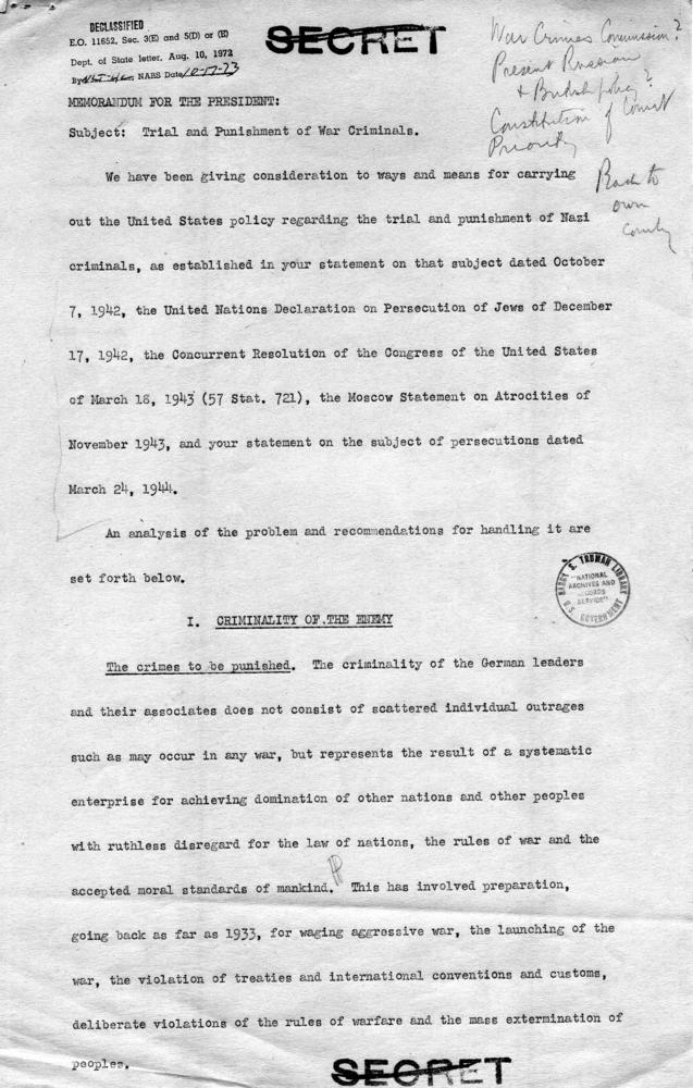 Draft Memorandum for Franklin D. Roosevelt