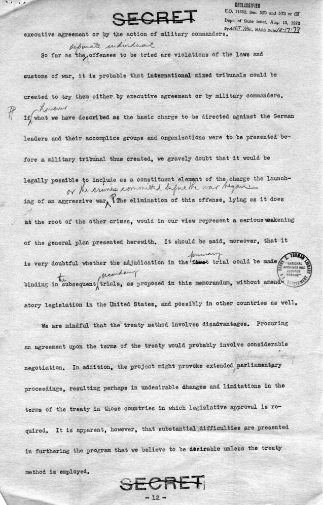 Draft Memorandum for Franklin D. Roosevelt