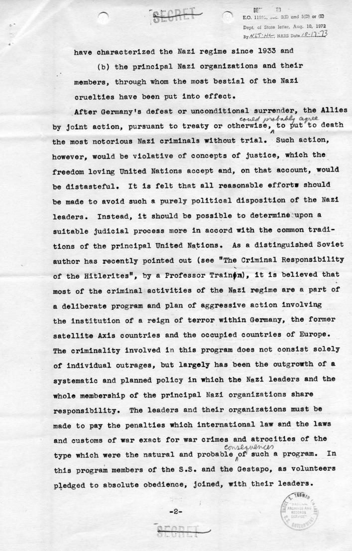 Draft of statement from James Byrnes to Soviet Ambassador