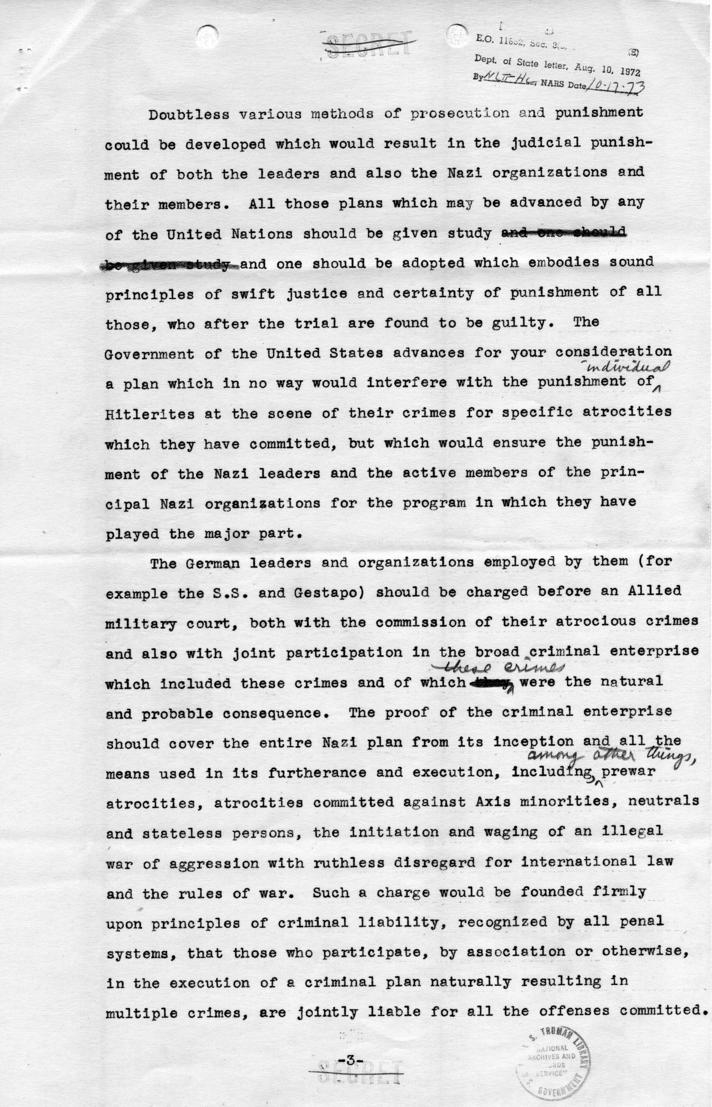 Draft of statement from James Byrnes to Soviet Ambassador