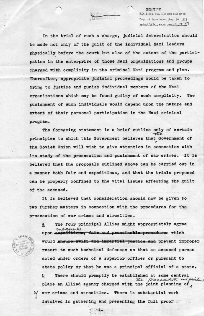 Draft of statement from James Byrnes to Soviet Ambassador