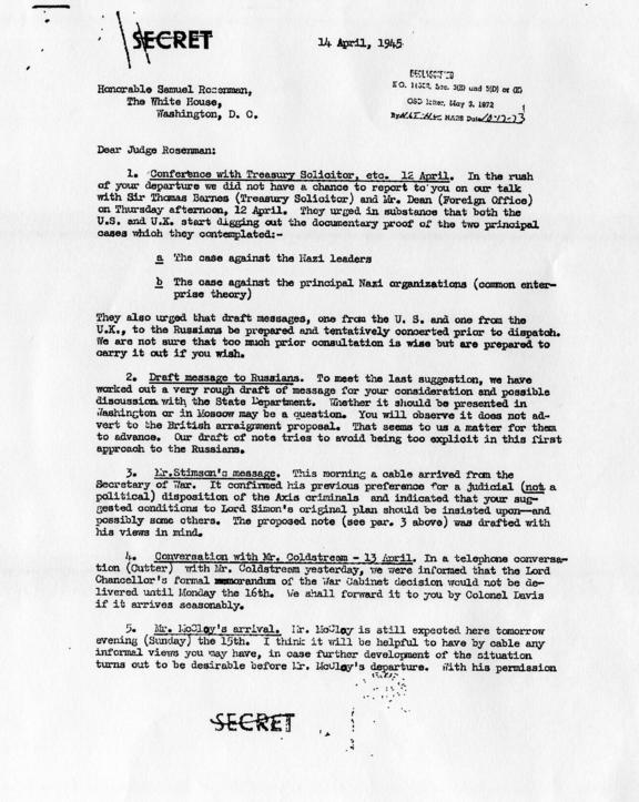 Letter from John Weir and R.A. Cutter to Samuel Rosenman