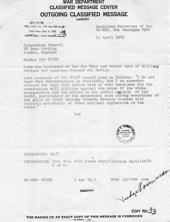 Telegram from John McCloy to UK Commanding General