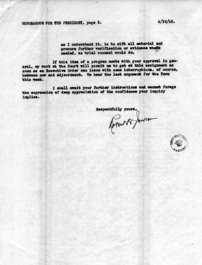 Letter from Robert Jackson to Harry S. Truman