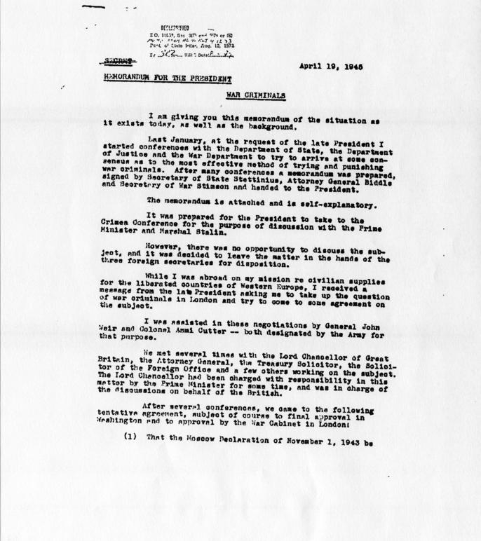 Memorandum from Samuel Rosenman to Harry S. Truman
