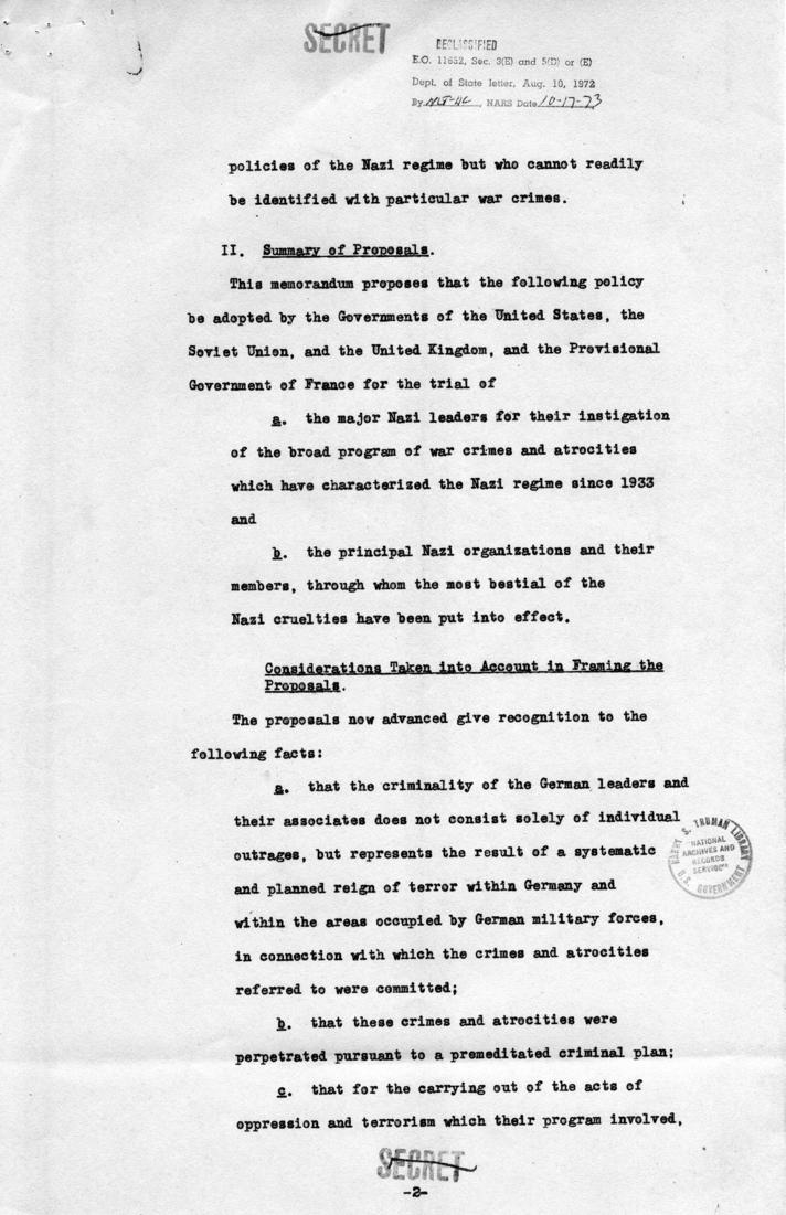 Memorandum of Proposals for the Prosecution and Punishment of Certain War Criminals and Other Offenders