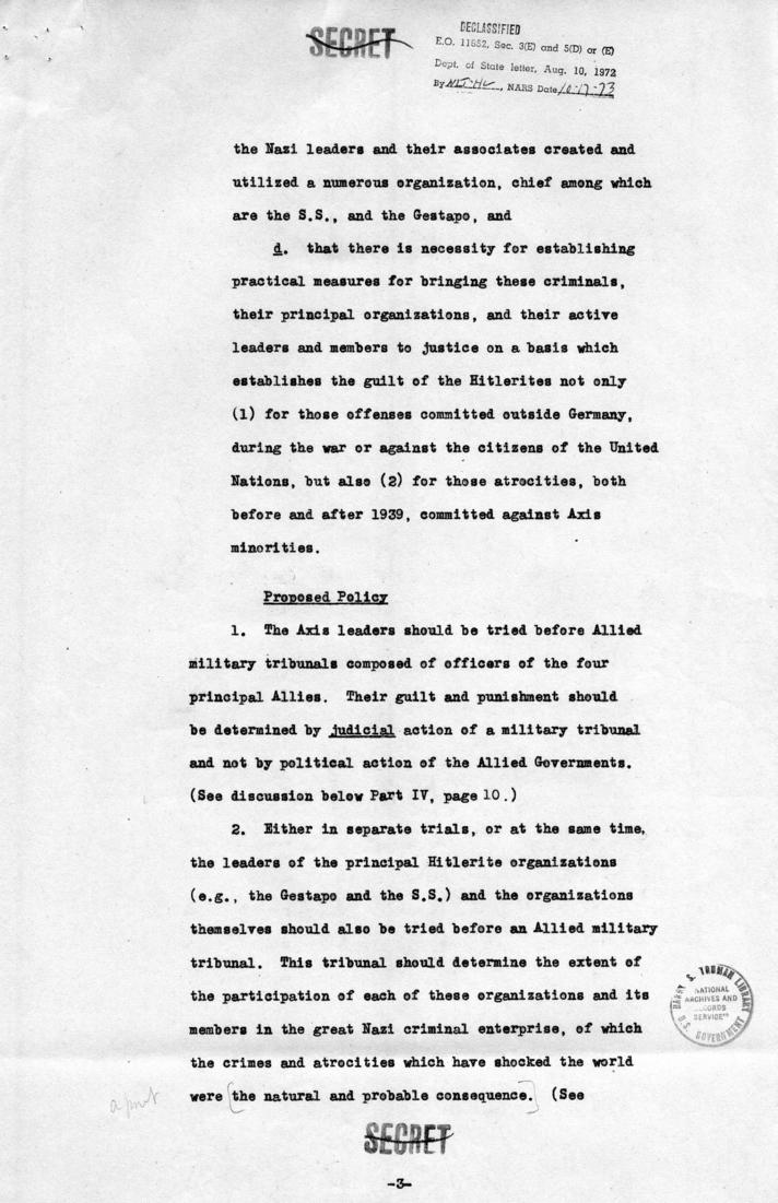 Memorandum of Proposals for the Prosecution and Punishment of Certain War Criminals and Other Offenders