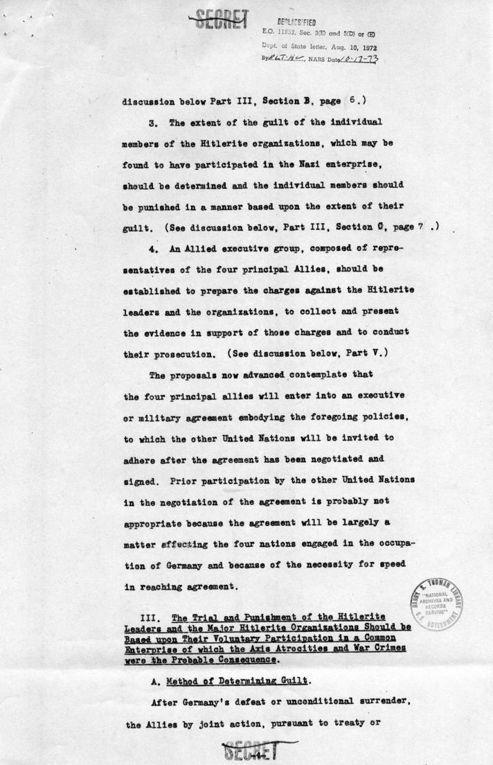 Memorandum of Proposals for the Prosecution and Punishment of Certain War Criminals and Other Offenders