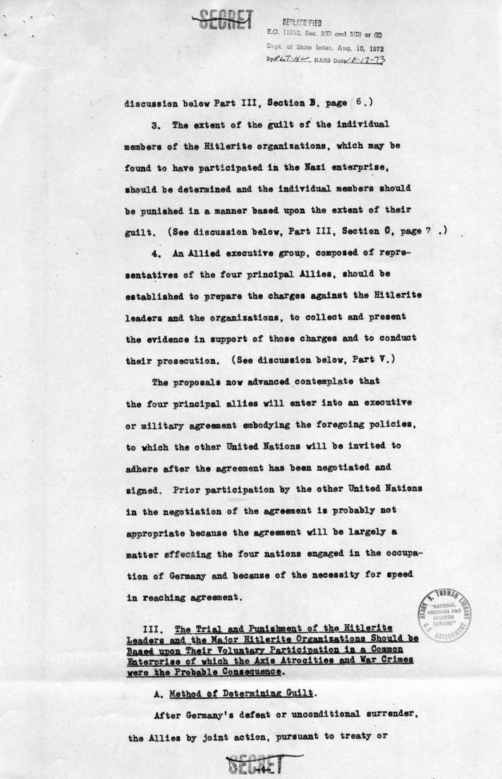 Memorandum of Proposals for the Prosecution and Punishment of Certain War Criminals and Other Offenders