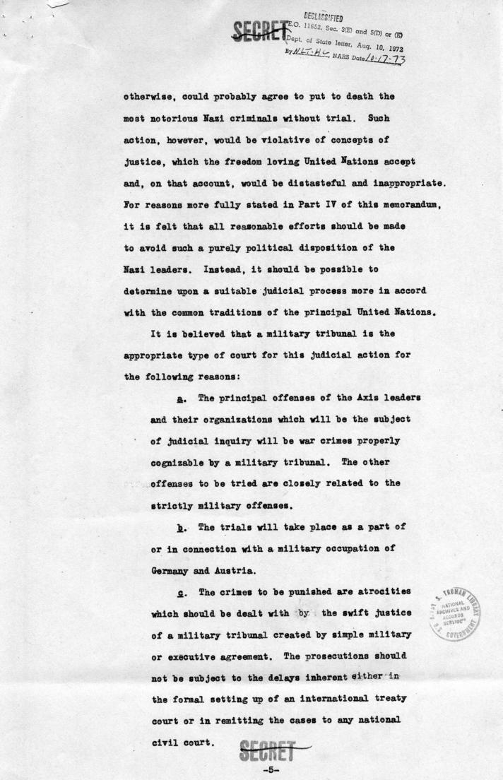 Memorandum of Proposals for the Prosecution and Punishment of Certain War Criminals and Other Offenders