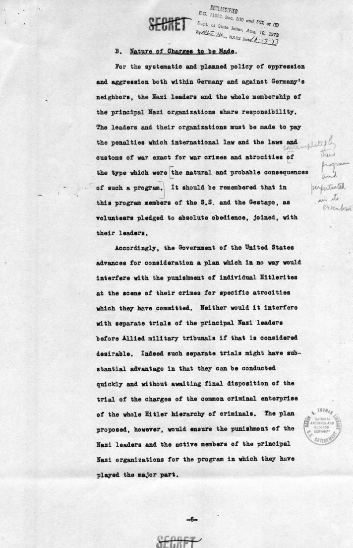 Memorandum of Proposals for the Prosecution and Punishment of Certain War Criminals and Other Offenders