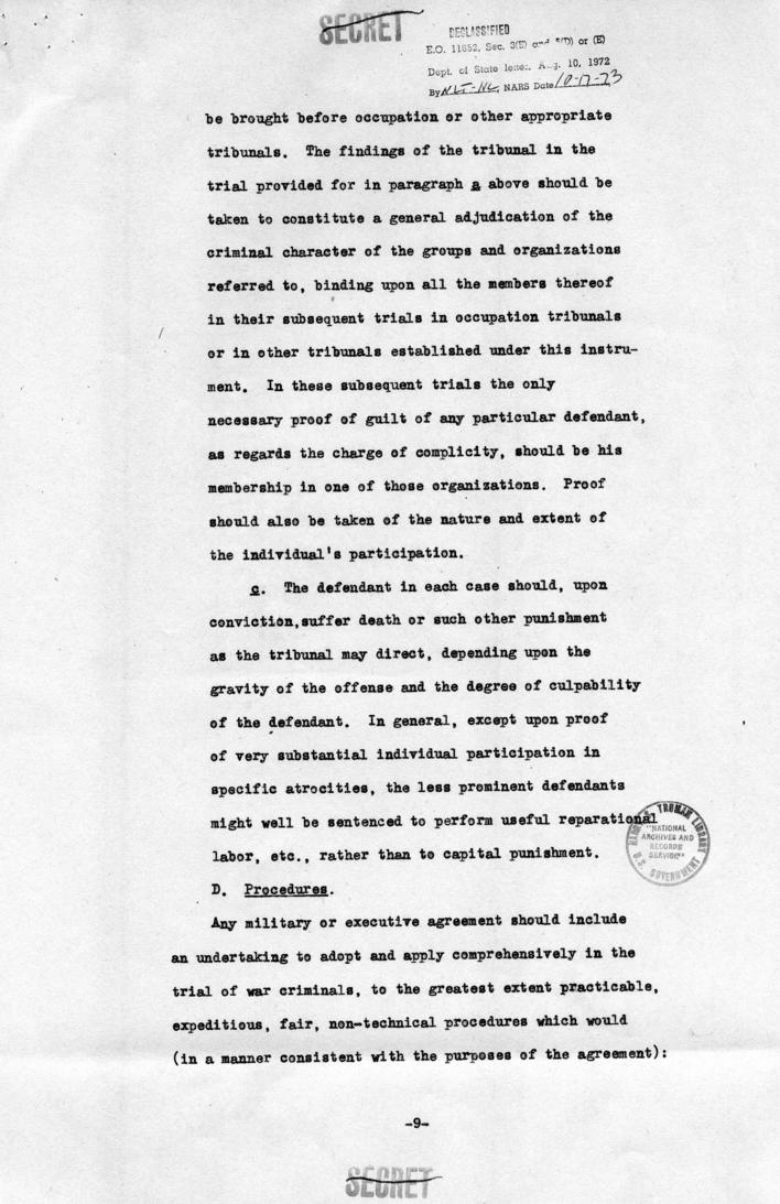 Memorandum of Proposals for the Prosecution and Punishment of Certain War Criminals and Other Offenders