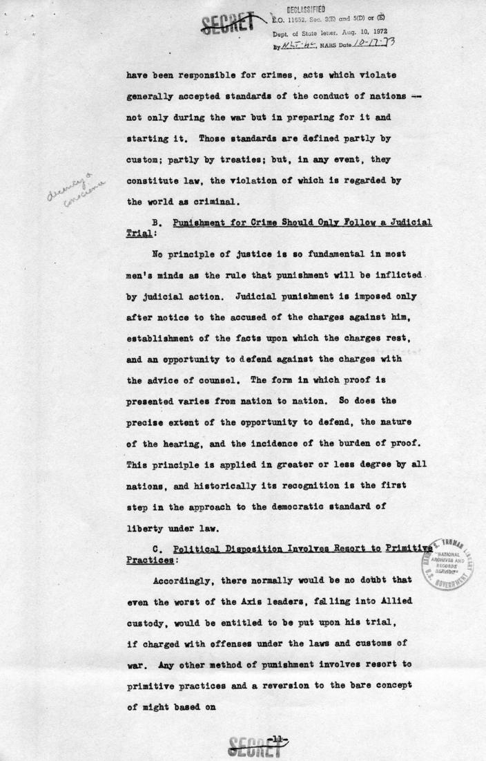 Memorandum of Proposals for the Prosecution and Punishment of Certain War Criminals and Other Offenders