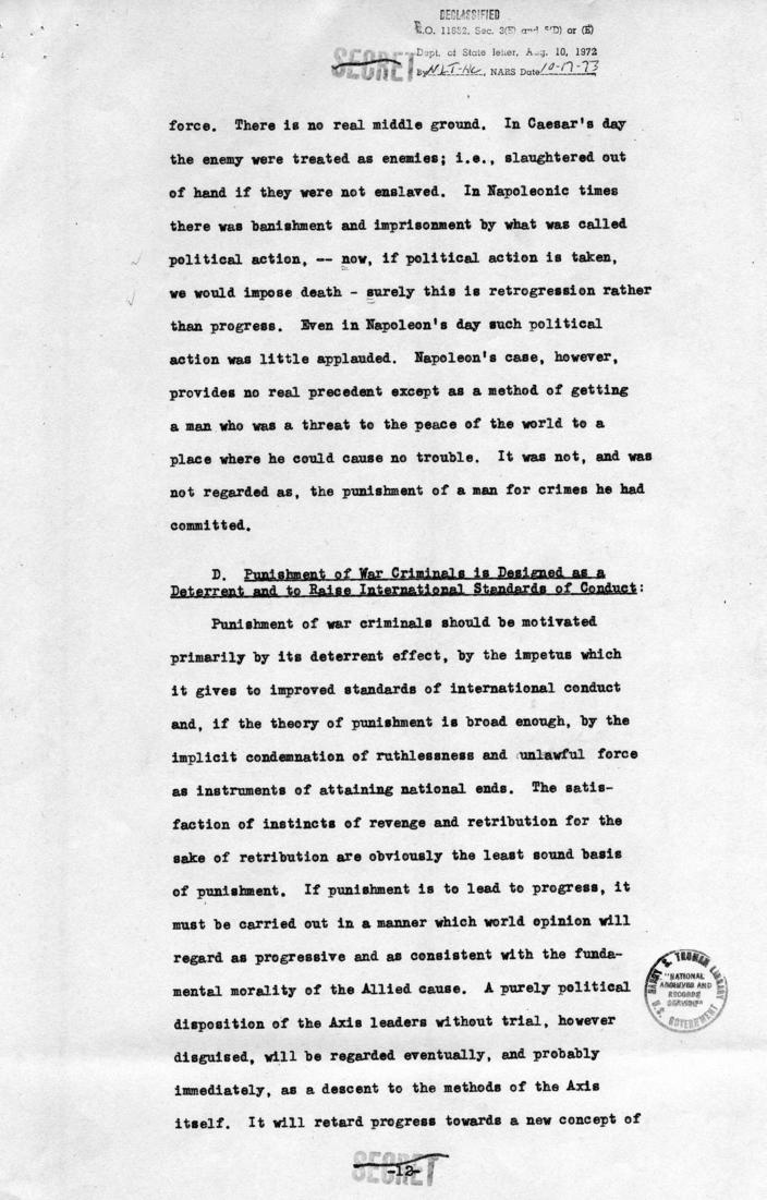 Memorandum of Proposals for the Prosecution and Punishment of Certain War Criminals and Other Offenders