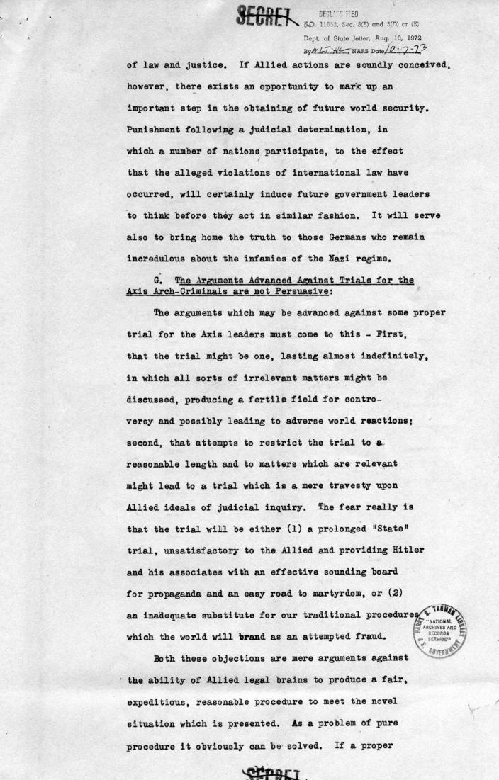 Memorandum of Proposals for the Prosecution and Punishment of Certain War Criminals and Other Offenders