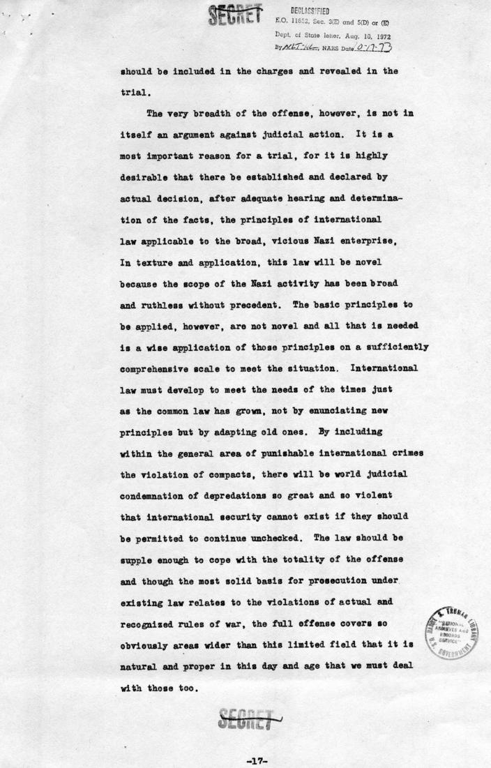 Memorandum of Proposals for the Prosecution and Punishment of Certain War Criminals and Other Offenders