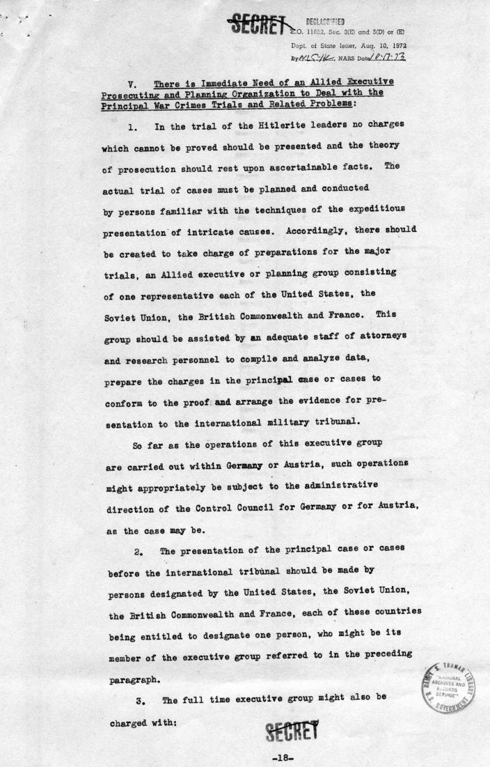 Memorandum of Proposals for the Prosecution and Punishment of Certain War Criminals and Other Offenders