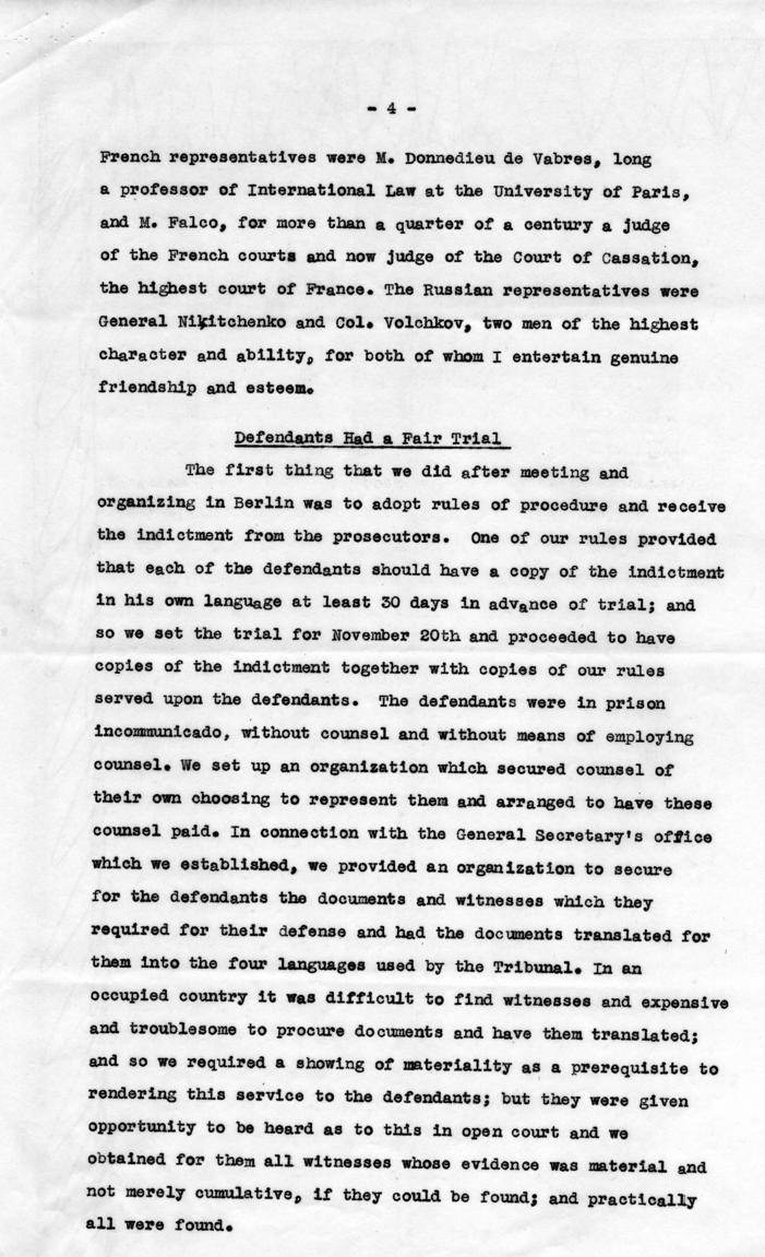 Letter from Harry S. Truman to Robert Jackson, accompanied by the text of a speech about Jackson\'s participation in the Nuremberg Trial