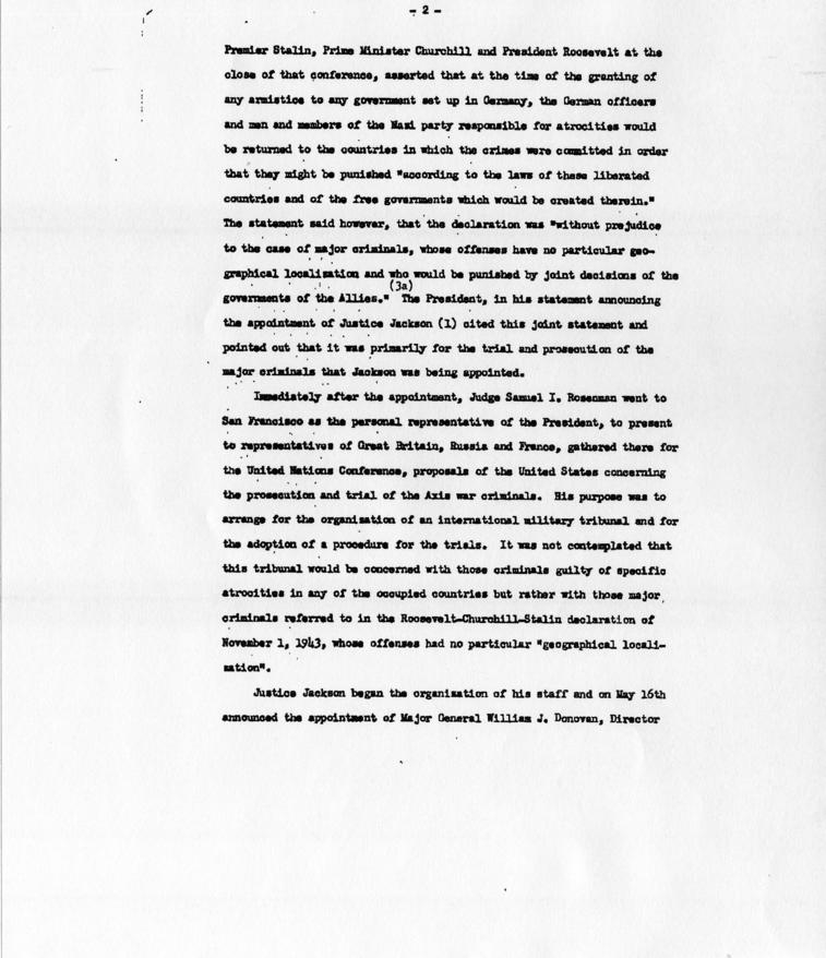 Memorandum entitled \"The War Crimes Trials (The Appointment of Justice Robert H. Jackson)\"