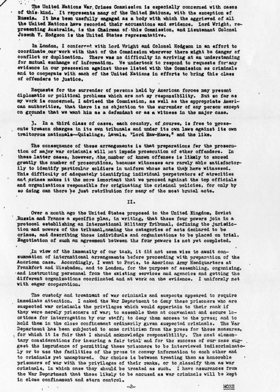 Memorandum entitled \"The War Crimes Trials (The Appointment of Justice Robert H. Jackson)\"