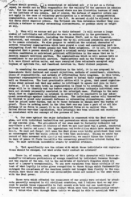 Memorandum entitled \"The War Crimes Trials (The Appointment of Justice Robert H. Jackson)\"