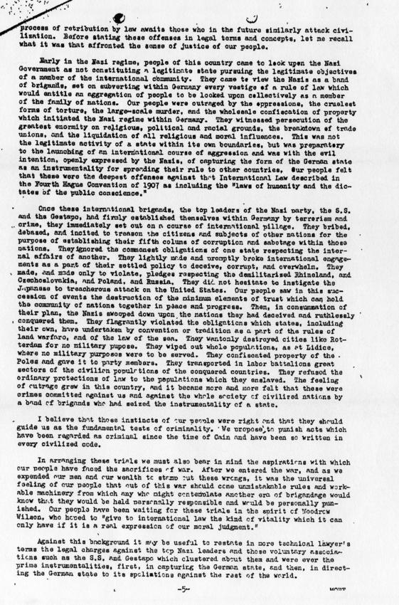 Memorandum entitled \"The War Crimes Trials (The Appointment of Justice Robert H. Jackson)\"