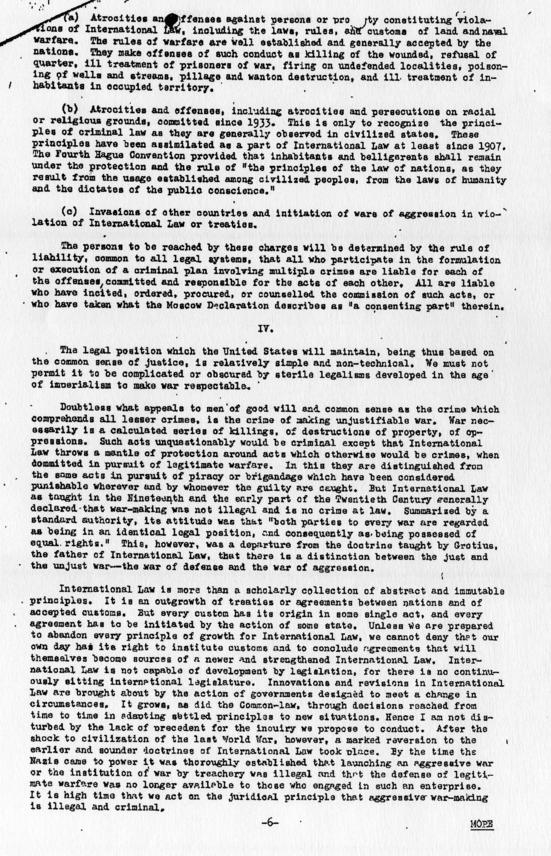 Memorandum entitled \"The War Crimes Trials (The Appointment of Justice Robert H. Jackson)\"