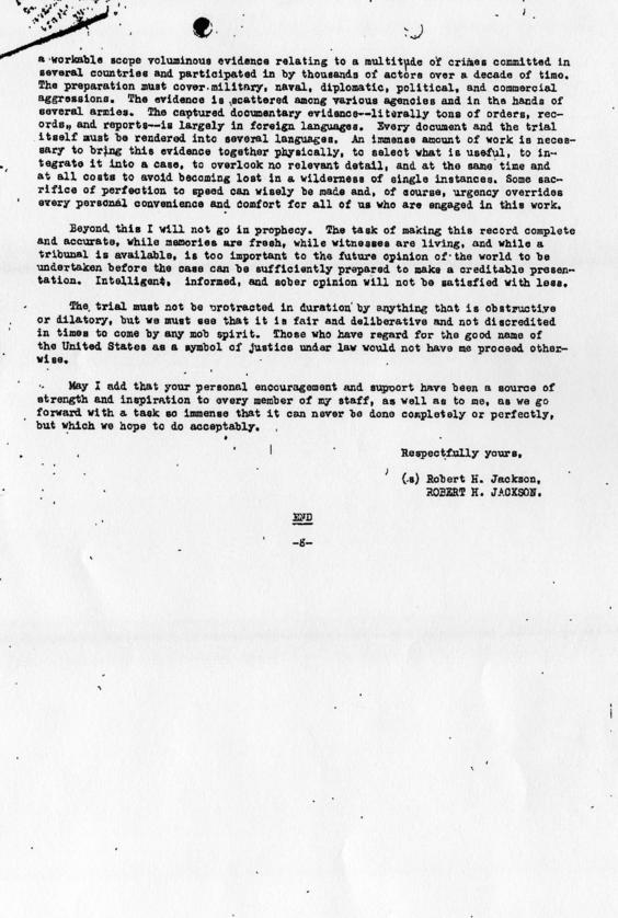 Memorandum entitled \"The War Crimes Trials (The Appointment of Justice Robert H. Jackson)\"