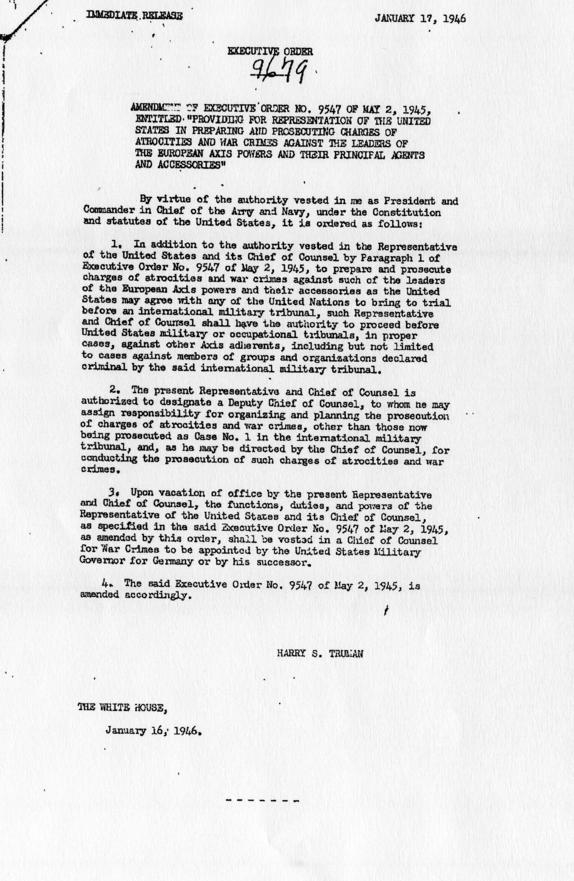 Memorandum entitled \"The War Crimes Trials (The Appointment of Justice Robert H. Jackson)\"