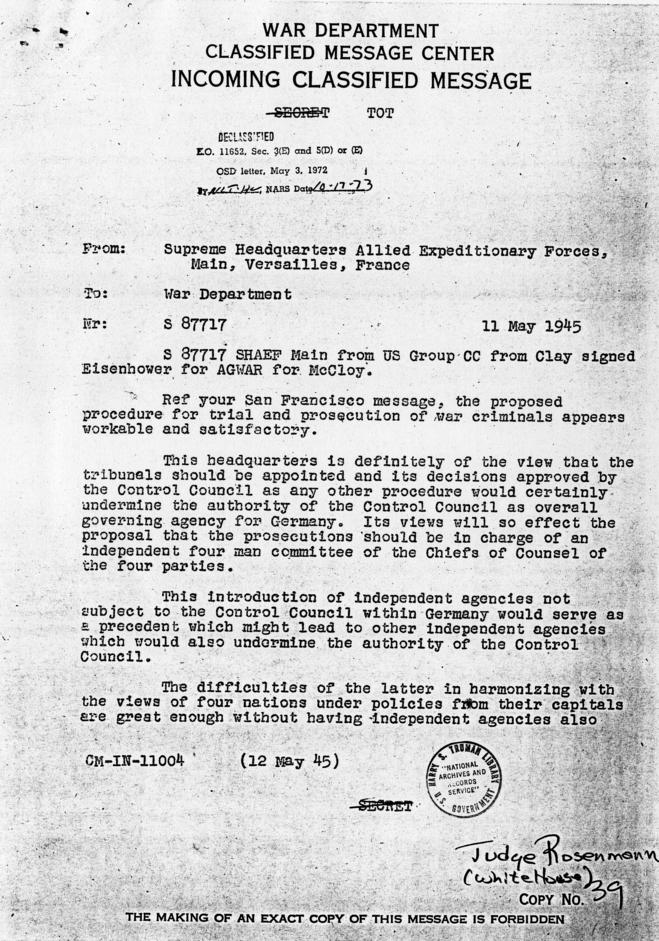 Telegrams between Lucius Clay and John McCloy