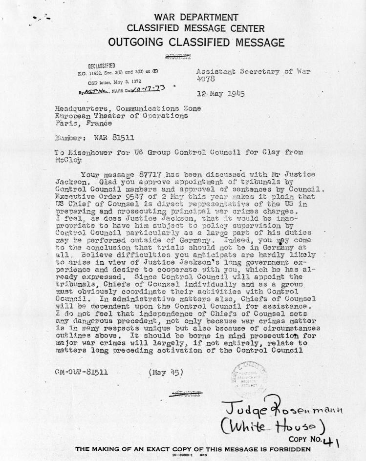 Telegrams between Lucius Clay and John McCloy