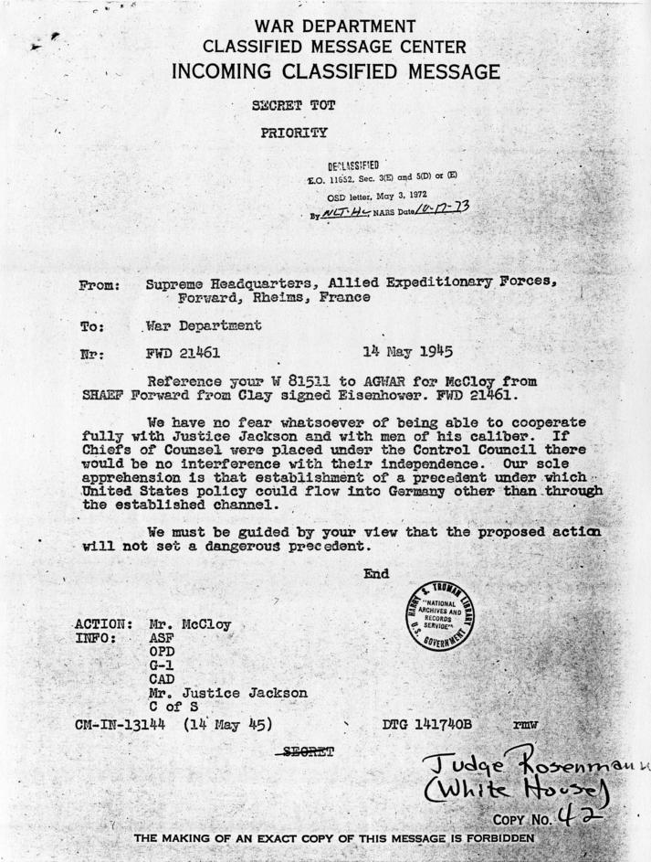 Telegrams between Lucius Clay and John McCloy