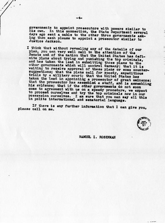 Memorandum from Samuel Rosenman to Scott W. Lucas, accompanied by a copy of a press release