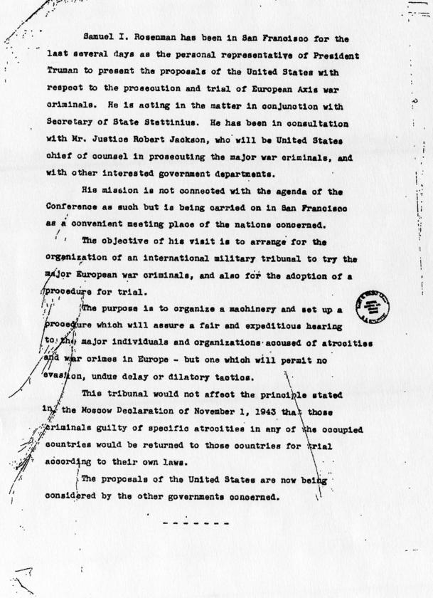 Memorandum from Samuel Rosenman to Scott W. Lucas, accompanied by a copy of a press release