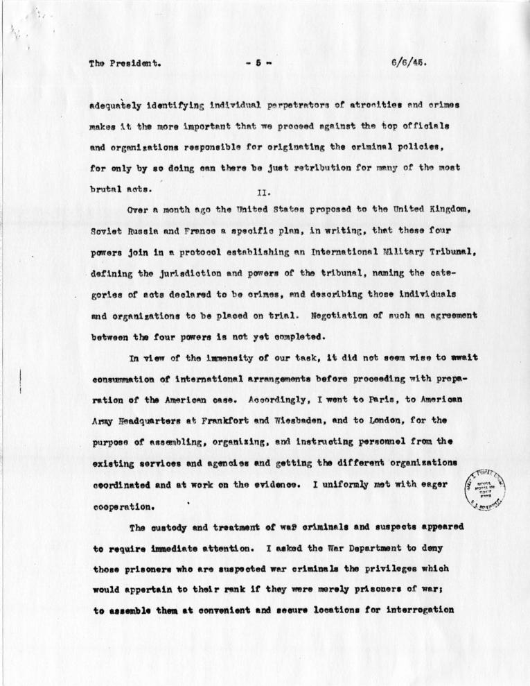 Letter from Robert Jackson to Harry S. Truman