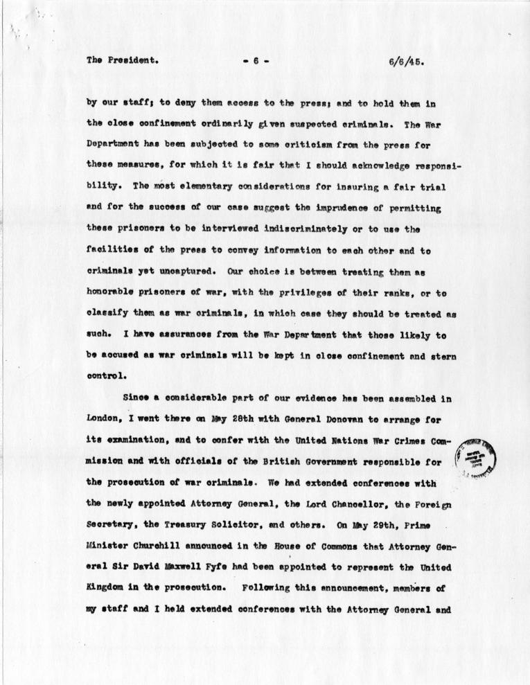Letter from Robert Jackson to Harry S. Truman