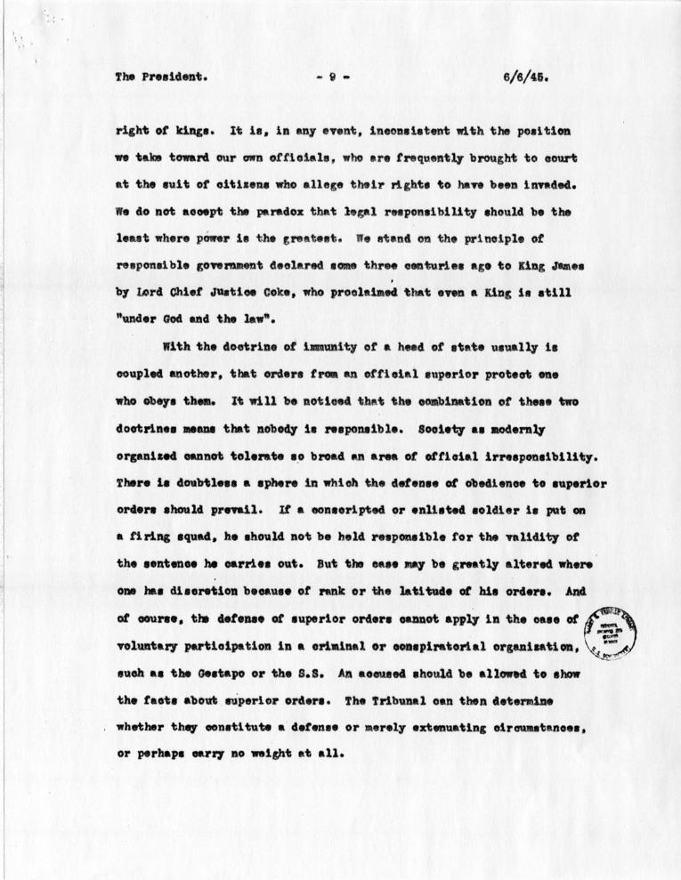 Letter from Robert Jackson to Harry S. Truman