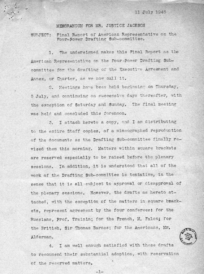 Letter from William Donovan to Samuel Rosenman, accompanied by a letter and memorandum from Robert Jackson to Samuel Rosenman